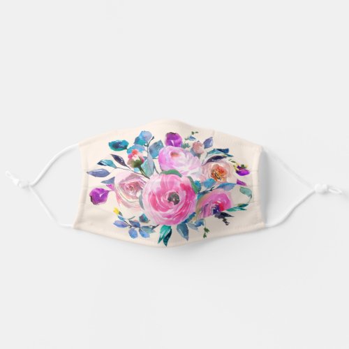 Blush Pink Floral Watercolor on Soft Peach Adult Cloth Face Mask