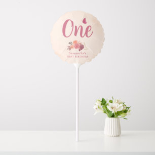 Blush Pink Floral Watercolor One First Birthday Balloon