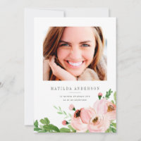 Blush pink floral watercolor photo birthday invite