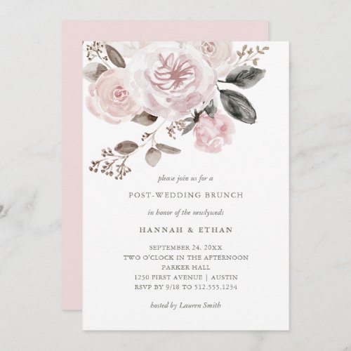 Blush Pink Floral  Watercolor Post Wedding Brunch Invitation