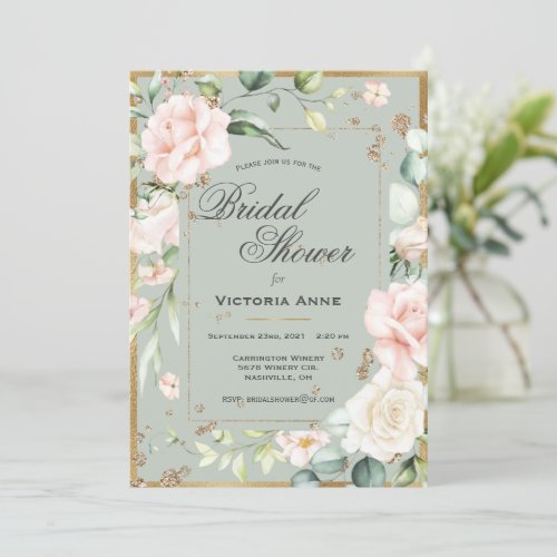 Blush Pink Floral Watercolor Pretty Bridal Shower Invitation