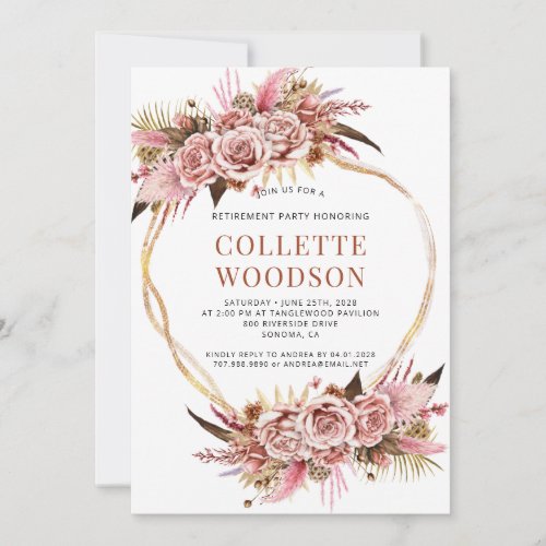 Blush Pink Floral Watercolor Retirement Party  Invitation