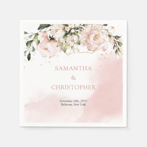 Blush Pink Floral Watercolor Rose Wedding Napkins