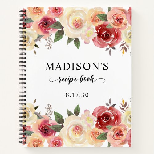 Blush Pink Floral Watercolor Shower Recipe Book