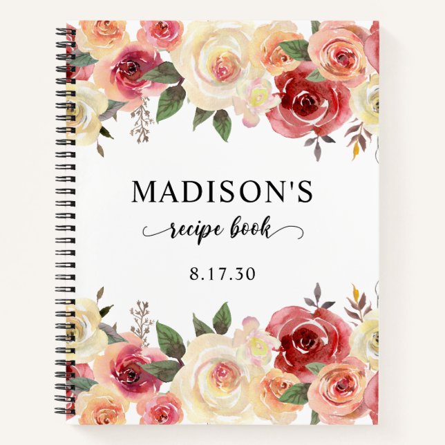 Blush Pink Floral Watercolor Shower Recipe Book (Front)