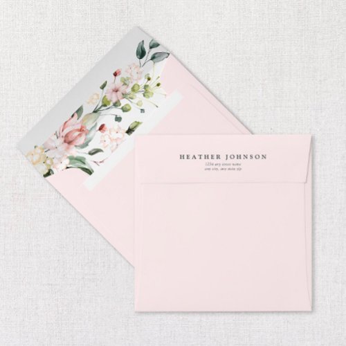 Blush Pink Floral Watercolor Square Envelope