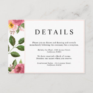 Blush Pink Floral Watercolor Wedding  Enclosure Card