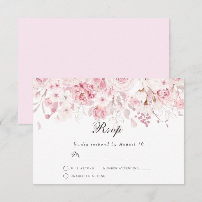 Blush Pink Floral Watercolor Wedding Event RSVP Card (Front/Back)