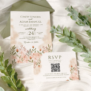 Blush Pink Floral Watercolor Wedding Invitation