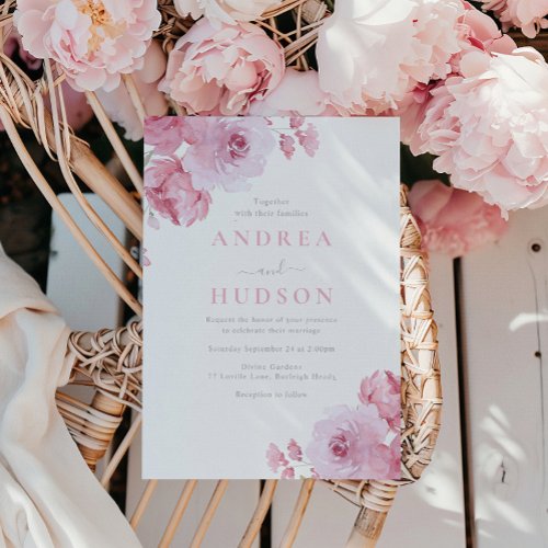 Blush Pink Floral Watercolor Wedding Invitation