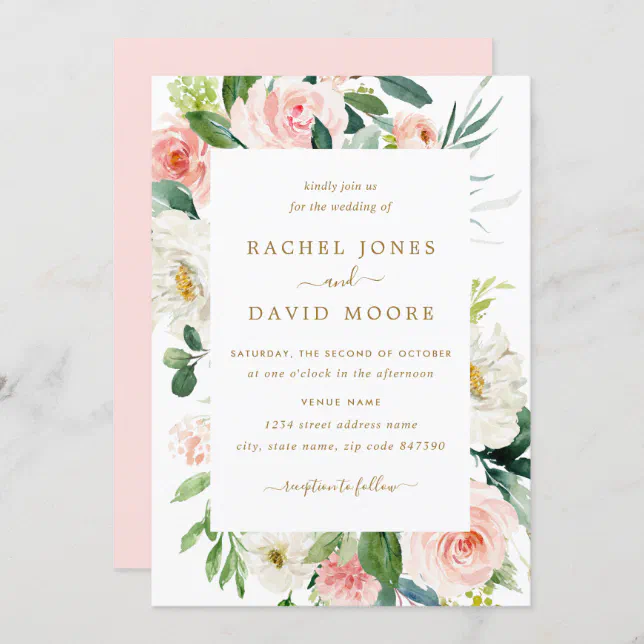 Blush Pink Floral Watercolor Wedding Invitation | Zazzle