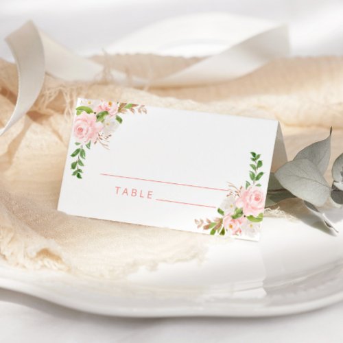 Blush pink floral Watercolor wedding place cards