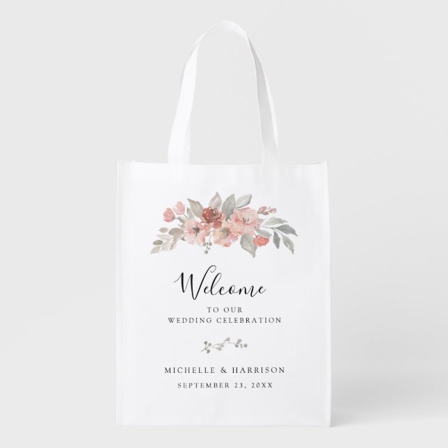 Blush Pink Floral Watercolor Wedding Welcome Bag (Front)