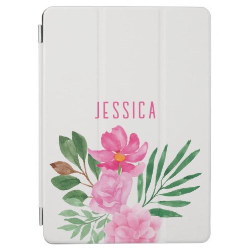 Blush Pink Floral Watercolour With Name  iPad Air Cover