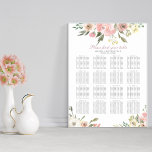 Blush Pink Floral Wedding 16 Table Seating Chart at Zazzle