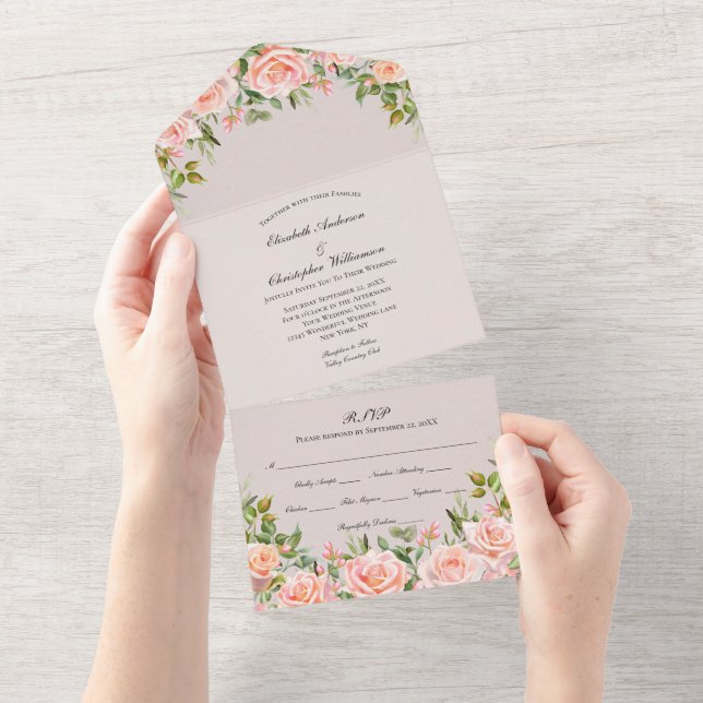 Blush Pink Floral Wedding All In One Invitation (Tearaway)