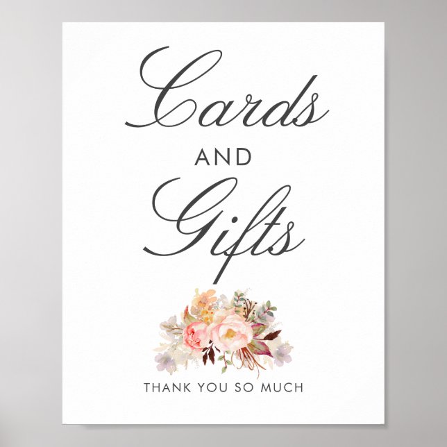 Blush Pink Floral Wedding Cards and Gifts Sign (Front)