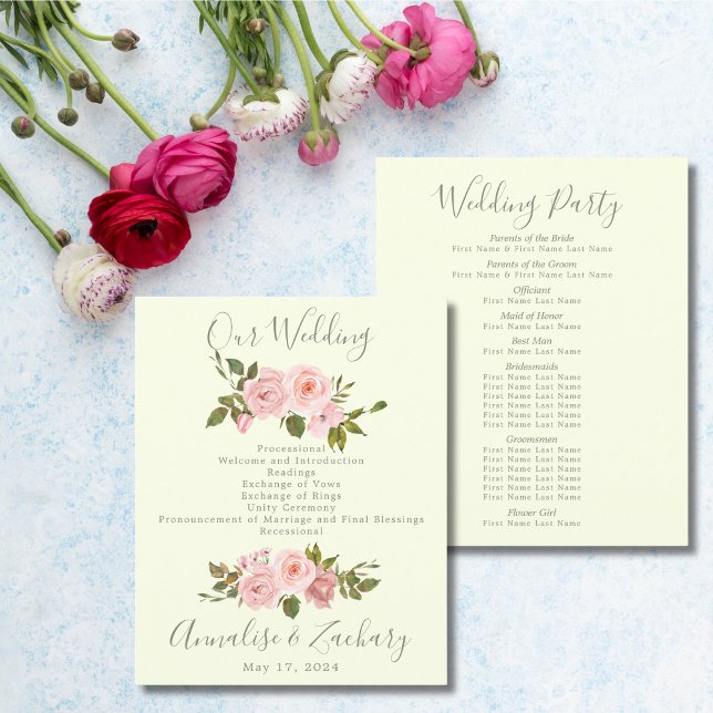 Blush Pink Floral Wedding Ceremony Program (Creator Uploaded)