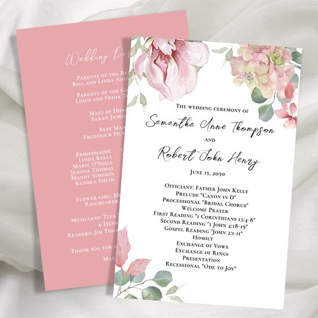 Blush Pink Floral Wedding Ceremony Program (Elegant blush pink floral wedding ceremony program. )
