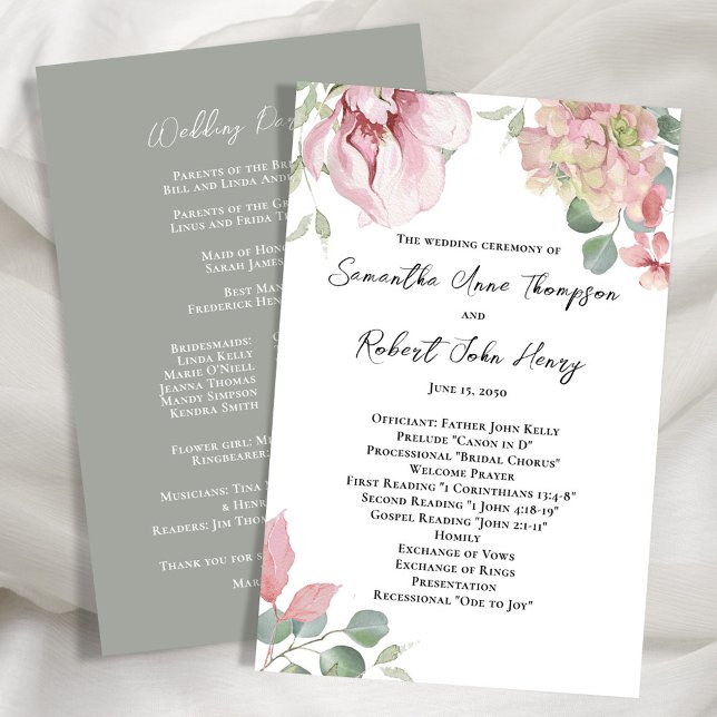 Blush Pink Floral Wedding Ceremony Program (Wedding floral ceremony program template. )
