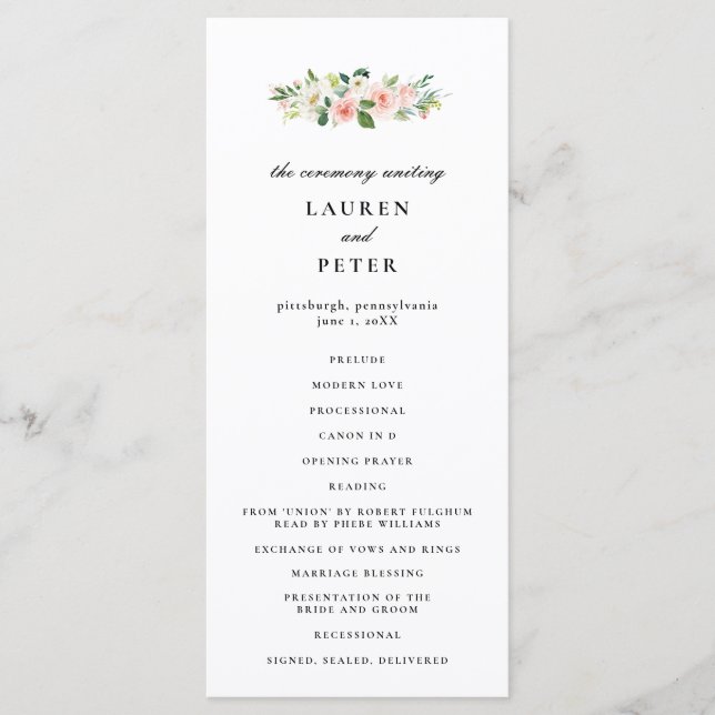 Blush Pink Floral Wedding  Ceremony Program (Front)