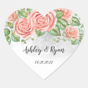 Blush Pink Floral Wedding Classic Heart Sticker