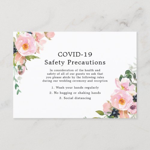 Blush Pink Floral Wedding COVID_19 Safety Enclosure Card
