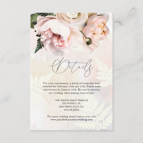 Blush Pink Floral Wedding Details Enclosure Card