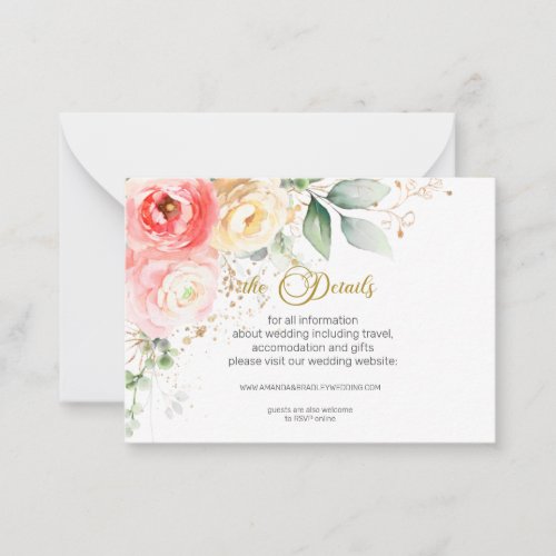 Blush Pink Floral Wedding details enclosure cards
