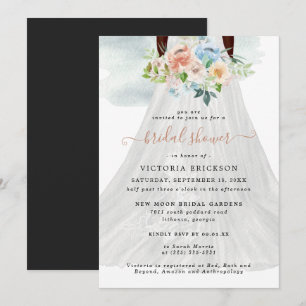 Blush Pink Floral   Wedding Dress Bridal Shower Invitation