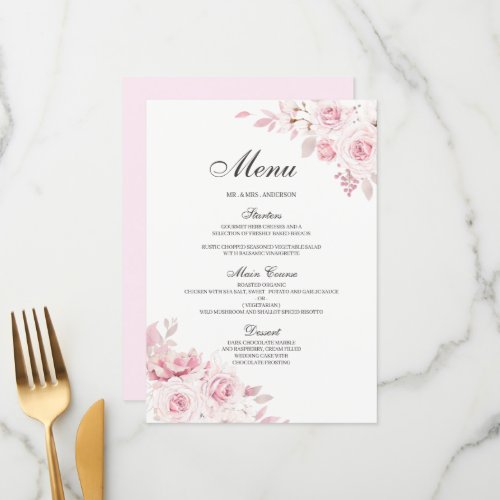Blush Pink Floral Wedding Engagement Dinner Menu