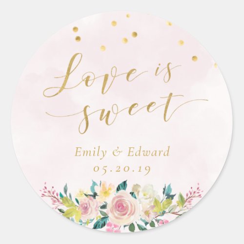 Blush Pink Floral Wedding Favor Love is Sweet Classic Round Sticker