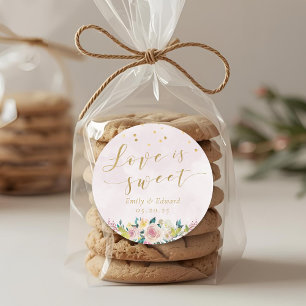 Blush Pink Floral Wedding Favor Love is Sweet Classic Round Sticker