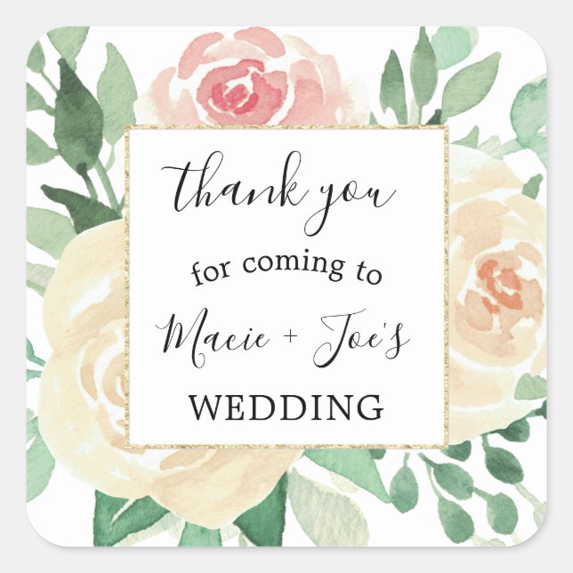 Blush Pink Floral wedding favor thank you sticker (Front)