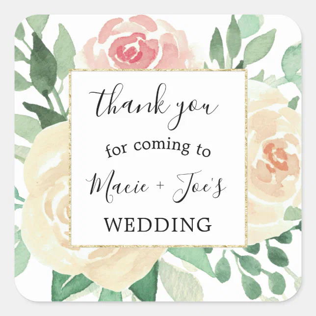 Blush Pink Floral wedding favor thank you sticker | Zazzle