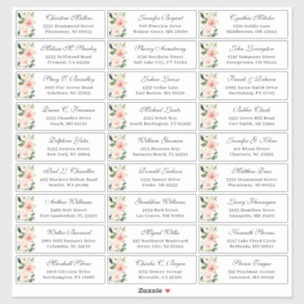 Blush Pink Floral Wedding Guest Address Sticker | Zazzle