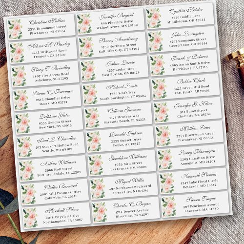 Blush Pink Floral Wedding Guest Address Sticker