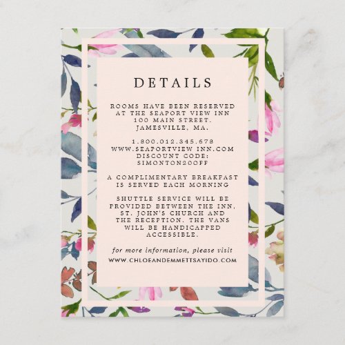 Blush Pink Floral Wedding Guest Information Enclosure Card