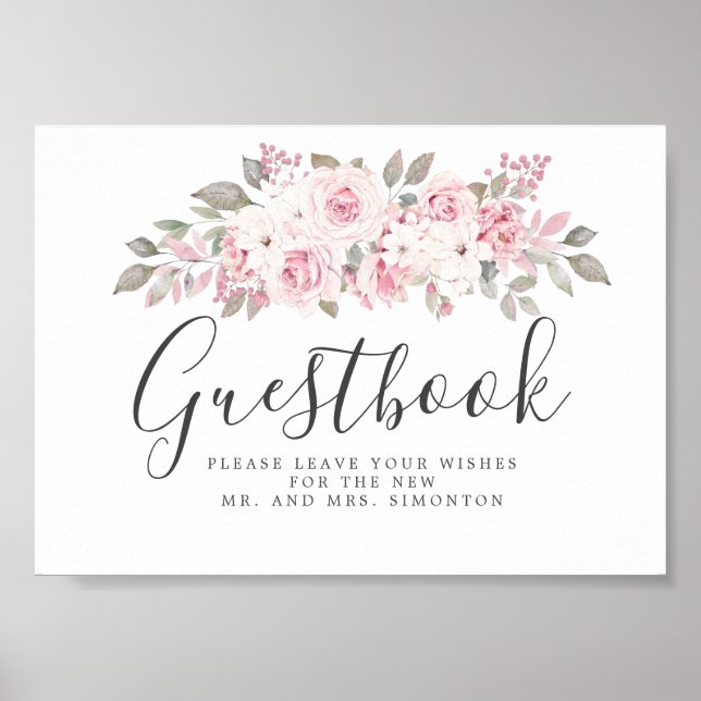 Blush Pink Floral Wedding Guestbook Sign (Front)