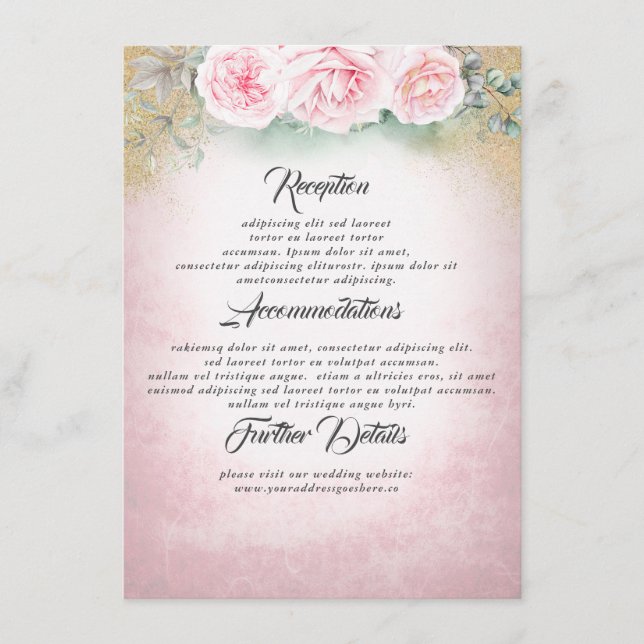 Blush Pink Floral Wedding Information Guest Enclosure Card (Front)