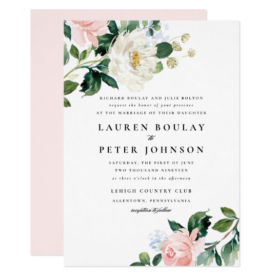 Blush Pink Floral Wedding Invitation | Zazzle.com