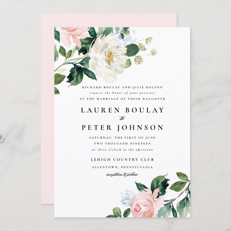 Blush Pink Floral Wedding Invitation | Zazzle