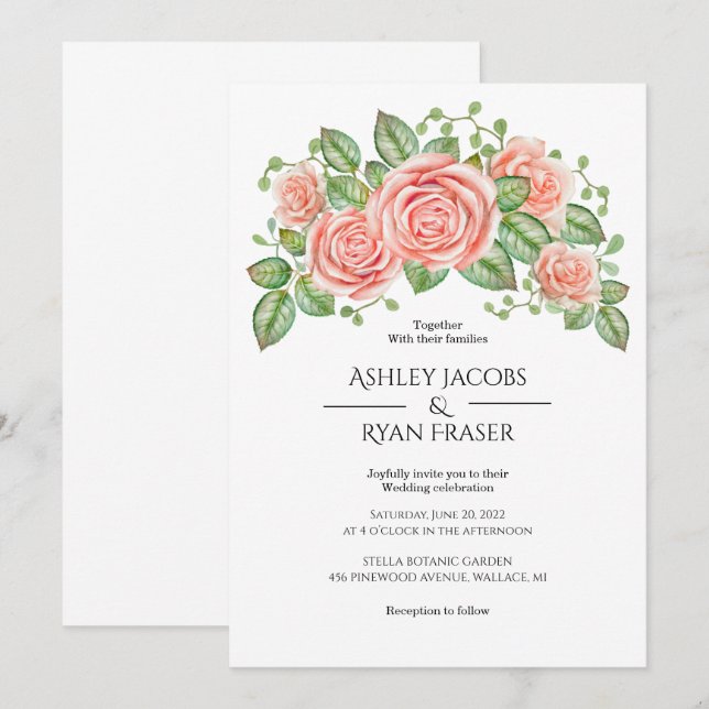 Blush Pink Floral Wedding Invitation (Front/Back)