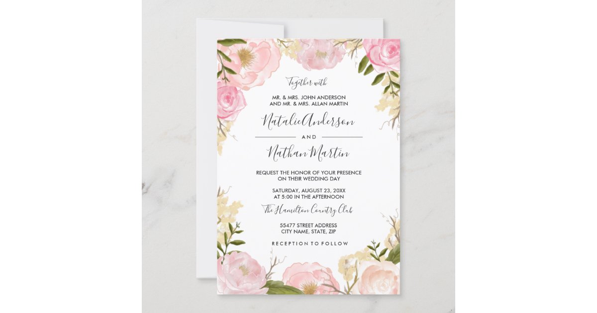 Blush Pink Floral Wedding Invitation | Zazzle