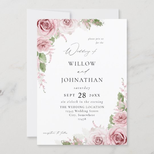 Blush Pink Floral Wedding Invitation | Zazzle.com