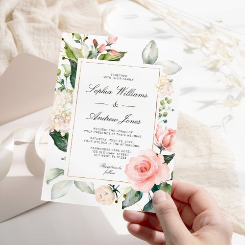 Blush Pink Floral Wedding Invitation