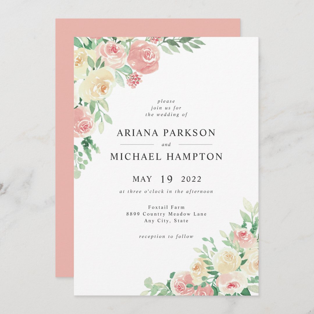 Blush Pink Floral wedding invitation 4196 | Zazzle