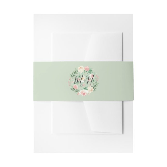Blush Pink Floral wedding invitation belly band (Front Example)