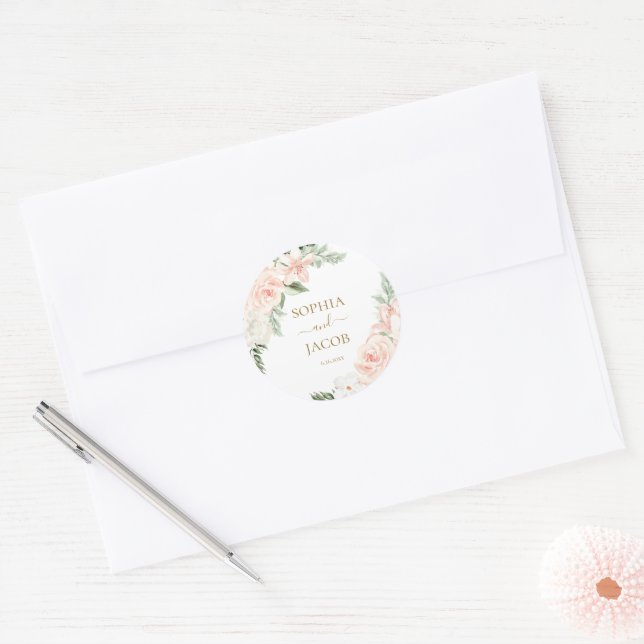 Blush Pink Floral Wedding Invitation Envelope Seal (Envelope)