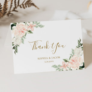 Blush Pink Floral Wedding Letterpress Thank You Card